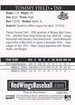 2017 Choice Rochester Red Wings #6 Tommy Field Back