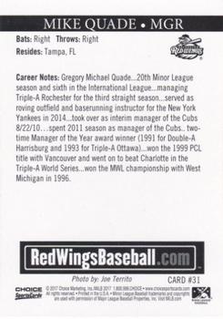 2017 Choice Rochester Red Wings #31 Mike Quade Back