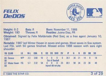 1989 Star Winter Haven Red Sox - Platinum #3 Felix DeDos Back