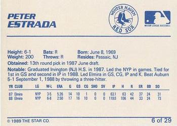 1989 Star Winter Haven Red Sox - Platinum #6 Peter Estrada Back