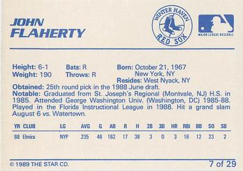 1989 Star Winter Haven Red Sox - Platinum #7 John Flaherty Back