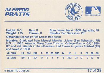 1989 Star Winter Haven Red Sox - Platinum #17 Alfredo Pratts Back