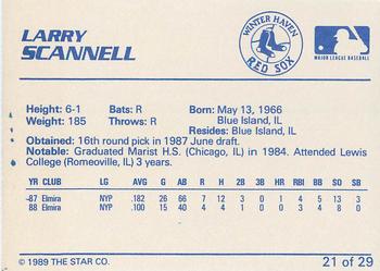 1989 Star Winter Haven Red Sox - Platinum #21 Larry Scannell Back