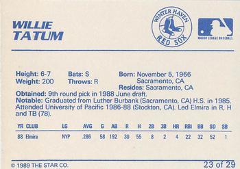 1989 Star Winter Haven Red Sox - Platinum #23 Willie Tatum Back