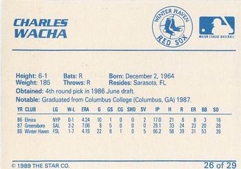 1989 Star Winter Haven Red Sox - Platinum #26 Charles Wacha Back