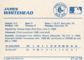 1989 Star Winter Haven Red Sox - Platinum #27 James Whitehead Back