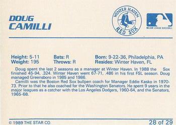 1989 Star Winter Haven Red Sox - Platinum #28 Doug Camilli Back