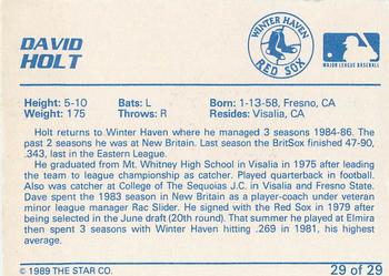 1989 Star Winter Haven Red Sox - Platinum #29 David Holt Back