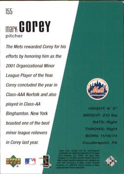 2002 Upper Deck Diamond Connection #155 Mark Corey Back