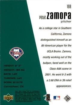 2002 Upper Deck Diamond Connection #168 Pete Zamora Back