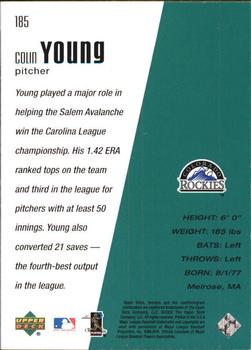 2002 Upper Deck Diamond Connection #185 Colin Young Back