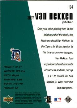 2002 Upper Deck Diamond Connection #194 Andy Van Hekken Back