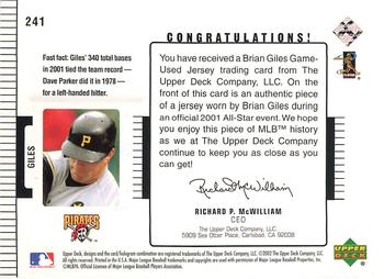2002 Upper Deck Diamond Connection #241 Brian Giles Back
