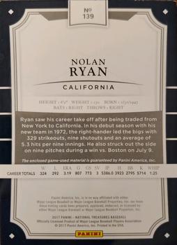 2017 Panini National Treasures #139 Nolan Ryan Back