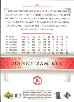 2002 Upper Deck Honor Roll #16 Manny Ramirez Back