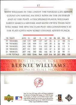 2002 Upper Deck Honor Roll #17 Bernie Williams Back