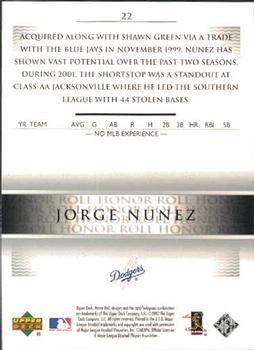 2002 Upper Deck Honor Roll #22 Jorge Nunez Back