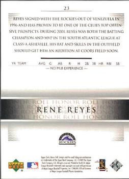 2002 Upper Deck Honor Roll #23 Rene Reyes Back