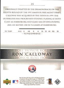 2002 Upper Deck Honor Roll #25 Ron Calloway Back