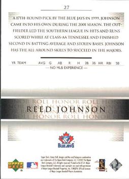 2002 Upper Deck Honor Roll #27 Reed Johnson Back