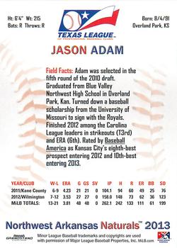 2013 Grandstand Texas League Top Prospects #NNO Jason Adam Back