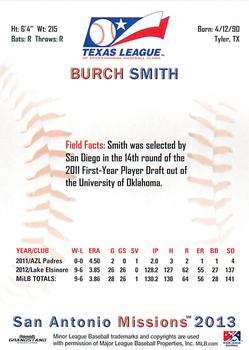 2013 Grandstand Texas League Top Prospects #NNO Burch Smith Back