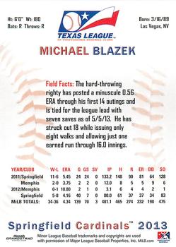 2013 Grandstand Texas League Top Prospects #NNO Michael Blazek Back