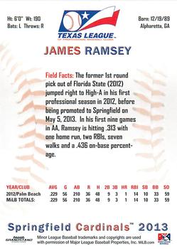 2013 Grandstand Texas League Top Prospects #NNO James Ramsey Back