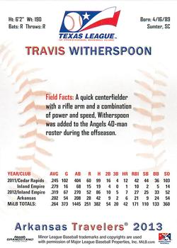 2013 Grandstand Texas League Top Prospects #NNO Travis Witherspoon Back