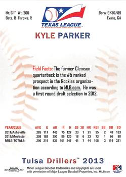 2013 Grandstand Texas League Top Prospects #NNO Kyle Parker Back