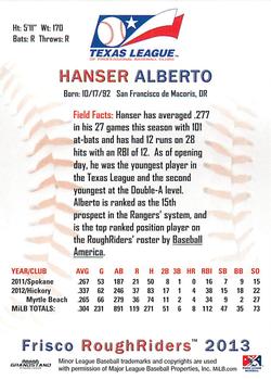 2013 Grandstand Texas League Top Prospects #NNO Hanser Alberto Back