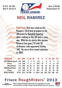 2013 Grandstand Texas League Top Prospects #NNO Neil Ramirez Back
