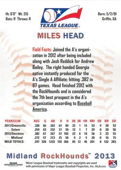 2013 Grandstand Texas League Top Prospects #NNO Miles Head Back