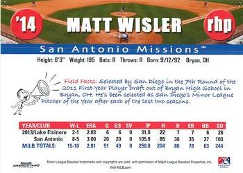 2014 Grandstand Texas League Top Prospects #NNO Matt Wisler Back