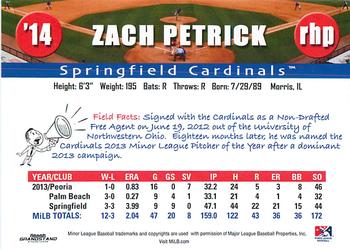2014 Grandstand Texas League Top Prospects #NNO Zach Petrick Back