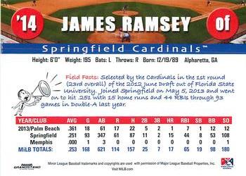 2014 Grandstand Texas League Top Prospects #NNO James Ramsey Back