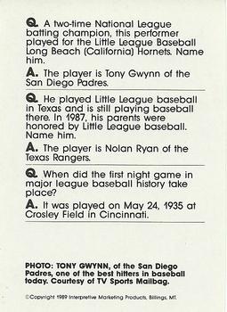 1990 Interpretive Marketing Baseball Wit - Unnumbered #NNO Tony Gwynn Back