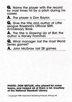 1990 Interpretive Marketing Baseball Wit - Unnumbered #NNO Don Baylor Back
