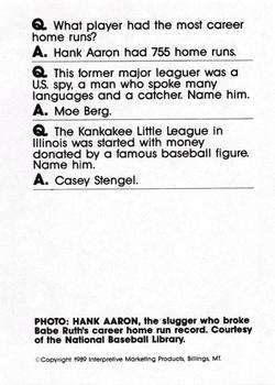 1990 Interpretive Marketing Baseball Wit - Unnumbered #NNO Hank Aaron Back