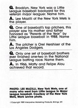 1990 Interpretive Marketing Baseball Wit - Unnumbered #NNO Lee Mazzilli Back