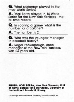 1990 Interpretive Marketing Baseball Wit - Unnumbered #NNO Yogi Berra Back