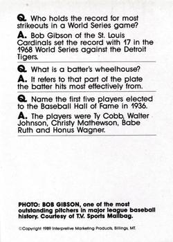 1990 Interpretive Marketing Baseball Wit - Unnumbered #NNO Bob Gibson Back