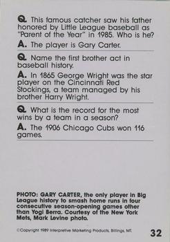 1990 Interpretive Marketing Baseball Wit - Unnumbered #NNO Gary Carter Back