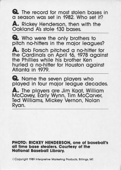 1990 Interpretive Marketing Baseball Wit - Unnumbered #NNO Rickey Henderson Back