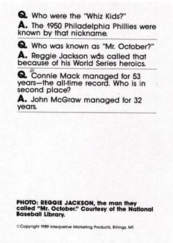 1990 Interpretive Marketing Baseball Wit - Unnumbered #NNO Reggie Jackson Back