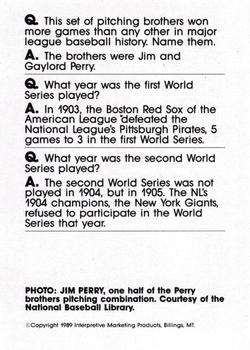 1990 Interpretive Marketing Baseball Wit - Unnumbered #NNO Jim Perry Back