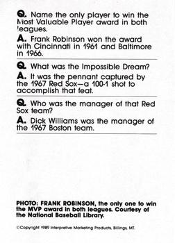1990 Interpretive Marketing Baseball Wit - Unnumbered #NNO Frank Robinson Back