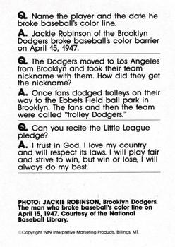 1990 Interpretive Marketing Baseball Wit - Unnumbered #NNO Jackie Robinson Back