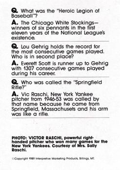 1990 Interpretive Marketing Baseball Wit - Unnumbered #NNO Vic Raschi Back