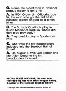1990 Interpretive Marketing Baseball Wit - Unnumbered #NNO James O'Rourke Back